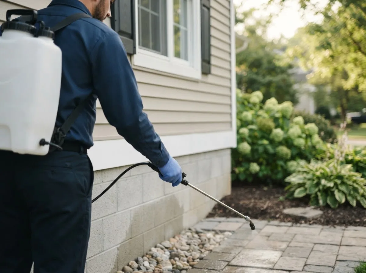 Pest control technician inspecting a home in Smithtown, NY